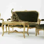 MACE Heritage – Luxurious 4-Piece Baroque Salon Set in Antique Gold with Deep Green Velvet & Marble Tabletop