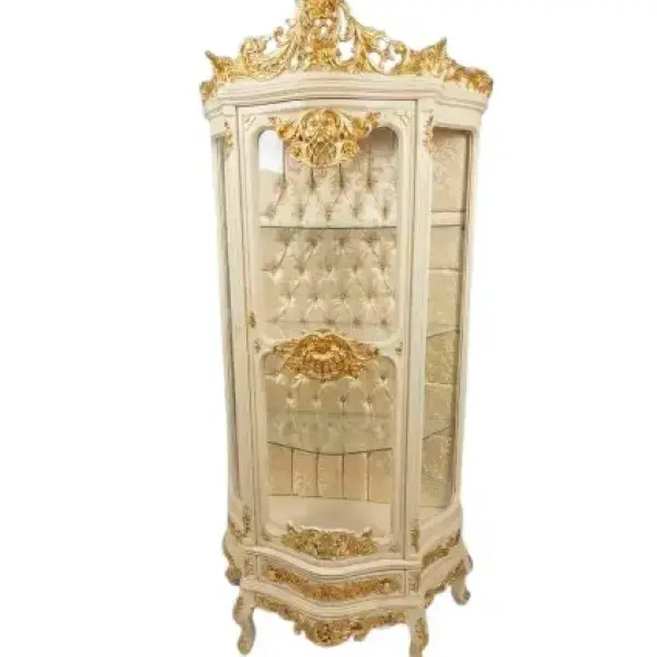 MACE Heritage - Baroque luxury display cabinet LOUIS XVI-Beige/Gold-Four shelves-One drawer-Classical furniture