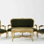 MACE Heritage – Luxurious 4-Piece Baroque Salon Set in Antique Gold with Deep Green Velvet & Marble Tabletop