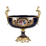MACE Heritage - barocke Romeo und Julia Porzellan Vasen Set - Marineblaue Farbe - Messinggriff - Handgefertigte Ölzeichnung - Zwei Vasen+Eine Schale - 70cm