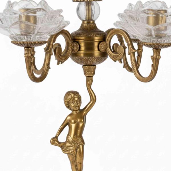 MACE Heritage – Engel-Kandelaber Set aus massivem Messing in Antikgold mit Glasblüten