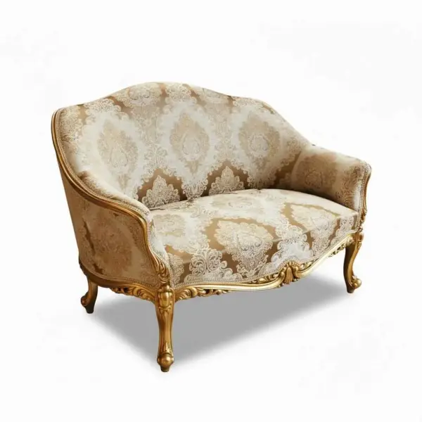 MACE HERITAGE - Barock-Sofa – Handgefertigt – Gobelin-Stoff in Beige – Champagnergoldener Holzrahmen – 116 cm