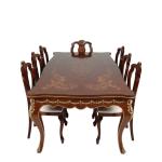 MACE Heritage - Chaise de salle à manger baroque – velours, laiton, marqueterie, verre, sculpté
