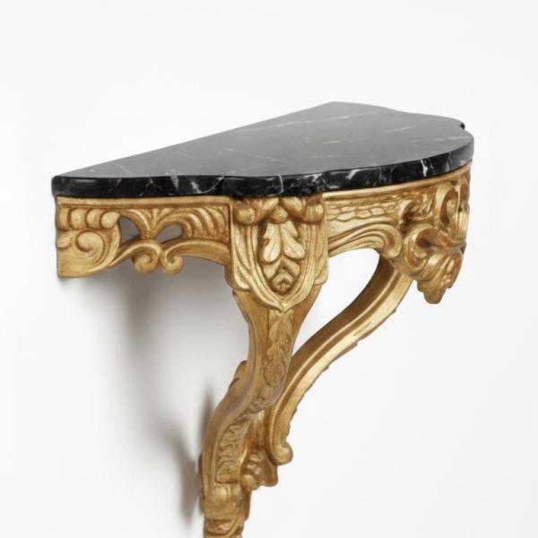 MACE Heritage – Baroque Wall Console Table with Black Natural Marble Top, Gold Finish and Louis XV Influence