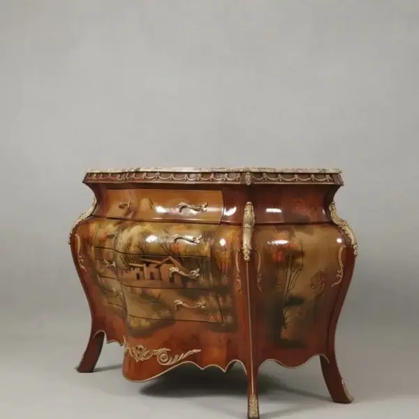 MACE Heritage – Luxury “Monster Baroque Boombi” Commode – Hand-Painted & Handmade – Natural Beige Marble – 3 Drawers - 124cm