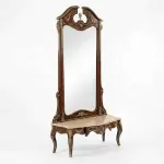 MACE Heritage – Grand Baroque Console Table with Oversized Mirror in Mahogany Look & Brass Details – 217cm