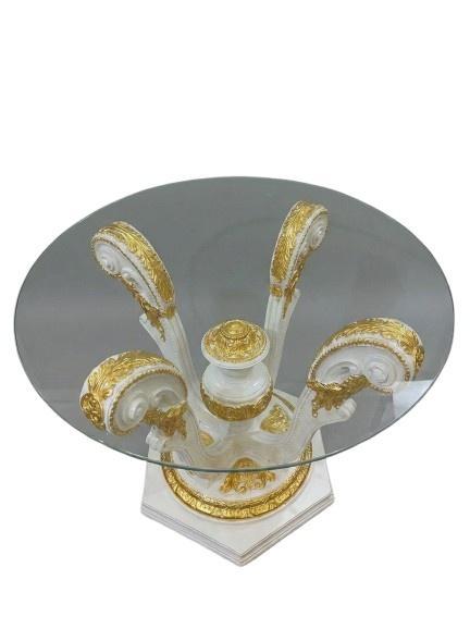 MACE Heritage Barock Glastisch – Weiß-Gold Sockel & Glasplatte – Handgefertigt