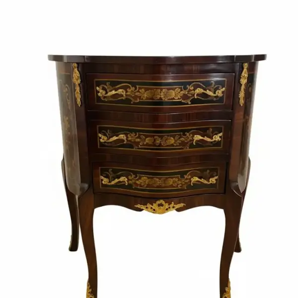 Baroque commode lOUIS XV - Brown - Brass - 3 Drawers - Marquetry - Baroque furniture - 71cm Width - MACE