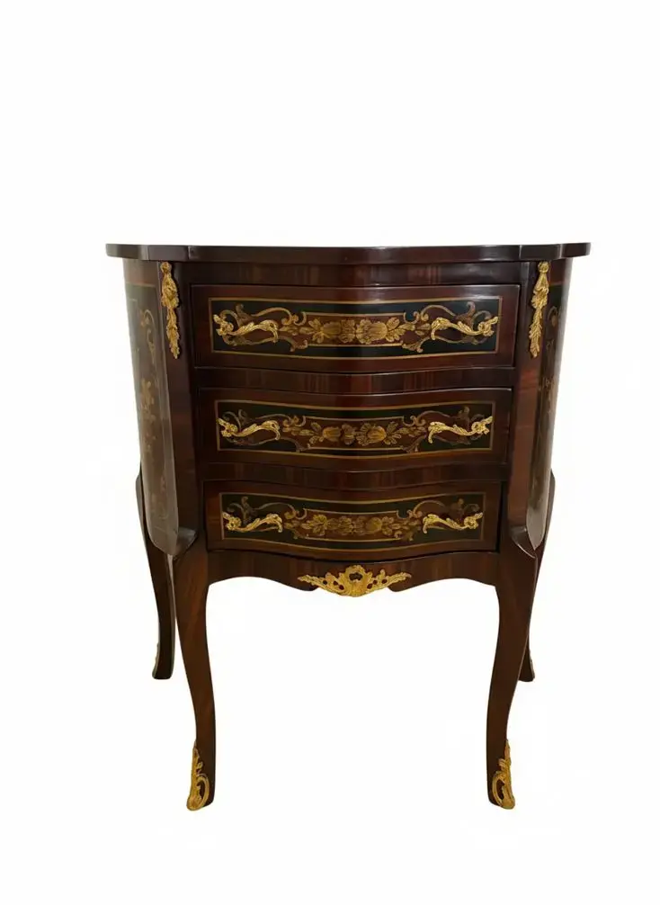 Baroque commode lOUIS XV - Brown - Brass - 3 Drawers - Marquetry - Baroque furniture - 71cm Width - MACE