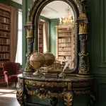 MACE Heritage – Monumental Baroque Mirror with Console – Black & Gold Leaf – Marble Top – 260 cm