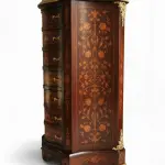 MACE Heritage - Baroque style chest drawer cabinet - Marquetry - Brown color - Beige marble - Gold brass - Classic living furniture LOUIS XVI