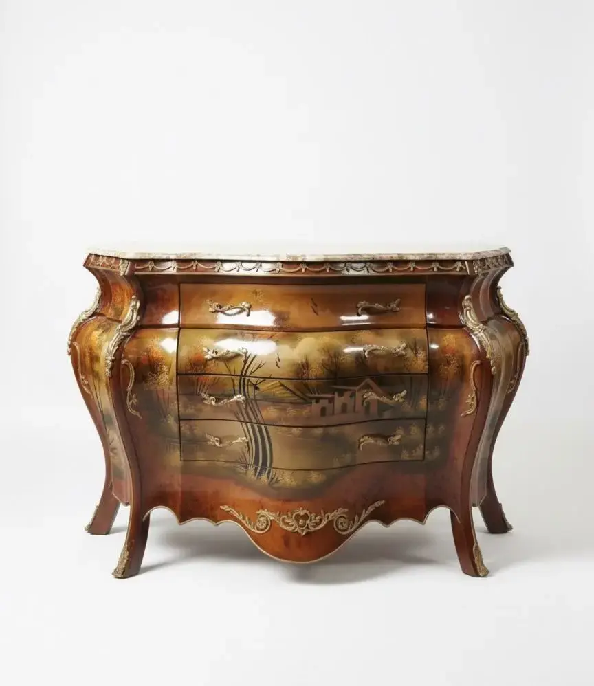 MACE Heritage – Luxury “Monster Baroque Boombi” Commode – Hand-Painted & Handmade – Natural Beige Marble – 3 Drawers - 124cm