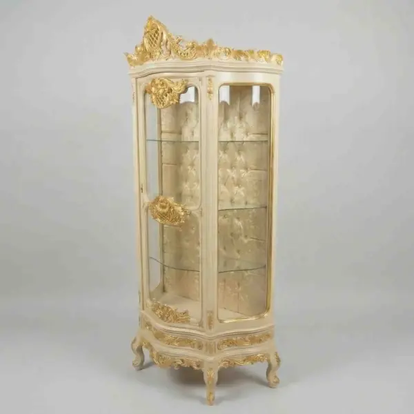 MACE Heritage - Baroque luxury display cabinet LOUIS XVI-Beige/Gold-Four shelves-One drawer-Classical furniture