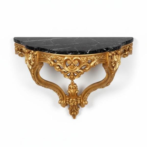 MACE Heritage – Baroque Wall Console Table with Black Natural Marble Top, Gold Finish and Louis XV Influence