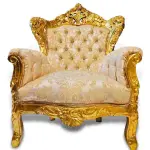 MACE Heritage - Barockstil Sessel - Goldrahmen Holz - Wohnzimmermöbel - Gold/Champagne Satin Stoff - Möbel für alle Räume - Breite 80 Cm