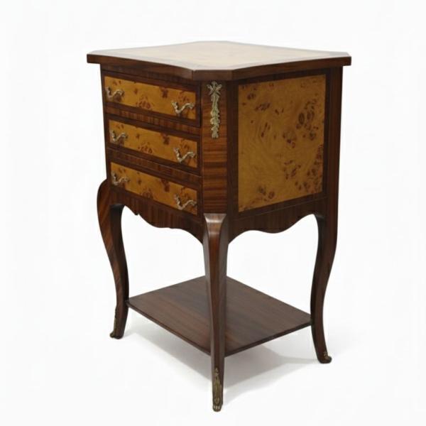 MACE Heritage – Baroque Bedside Table in Solid Wood with 3 Drawers and Decorative Metal Hardware