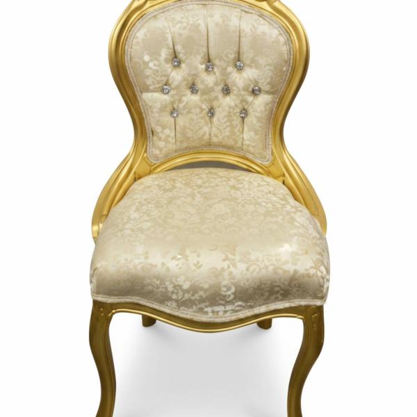 MACE Heritage – Barockstuhl im Louis-XIV-Stil in Antik-Gold mit Satin-Jacquard in Champagner-Ivory