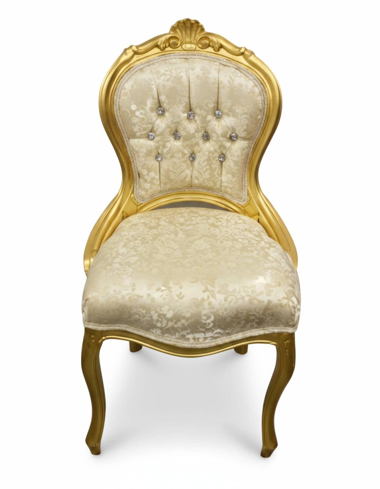 MACE Heritage – Barockstuhl im Louis-XIV-Stil in Antik-Gold mit Satin-Jacquard in Champagner-Ivory
