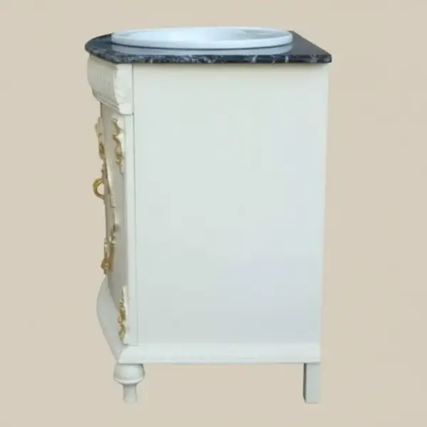 Barocker Stil - Waschbeckenschrank - Schwarzer Marmor - Weißes Keramikwaschbecken - Gold/Beige - 110cm - Klassische Möbel - Badezimmermöbel - MACE