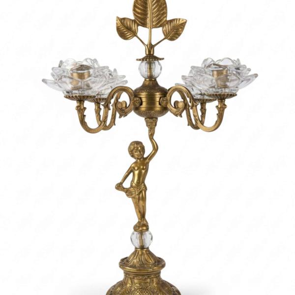 MACE Heritage – Engel-Kandelaber Set aus massivem Messing in Antikgold mit Glasblüten