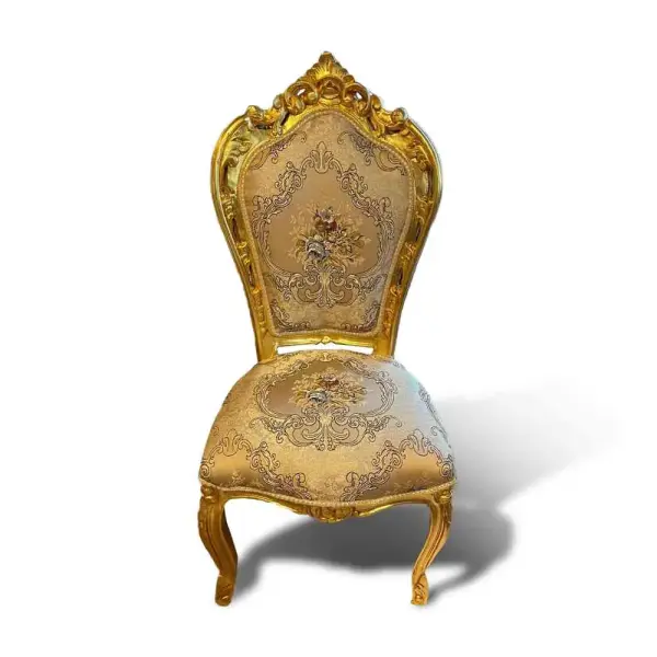 MACE Heritage  | Barock Esszimmerstuhl – Goldener Massivholzrahmen mit floraler Brokatpolsterung | Handgefertigt