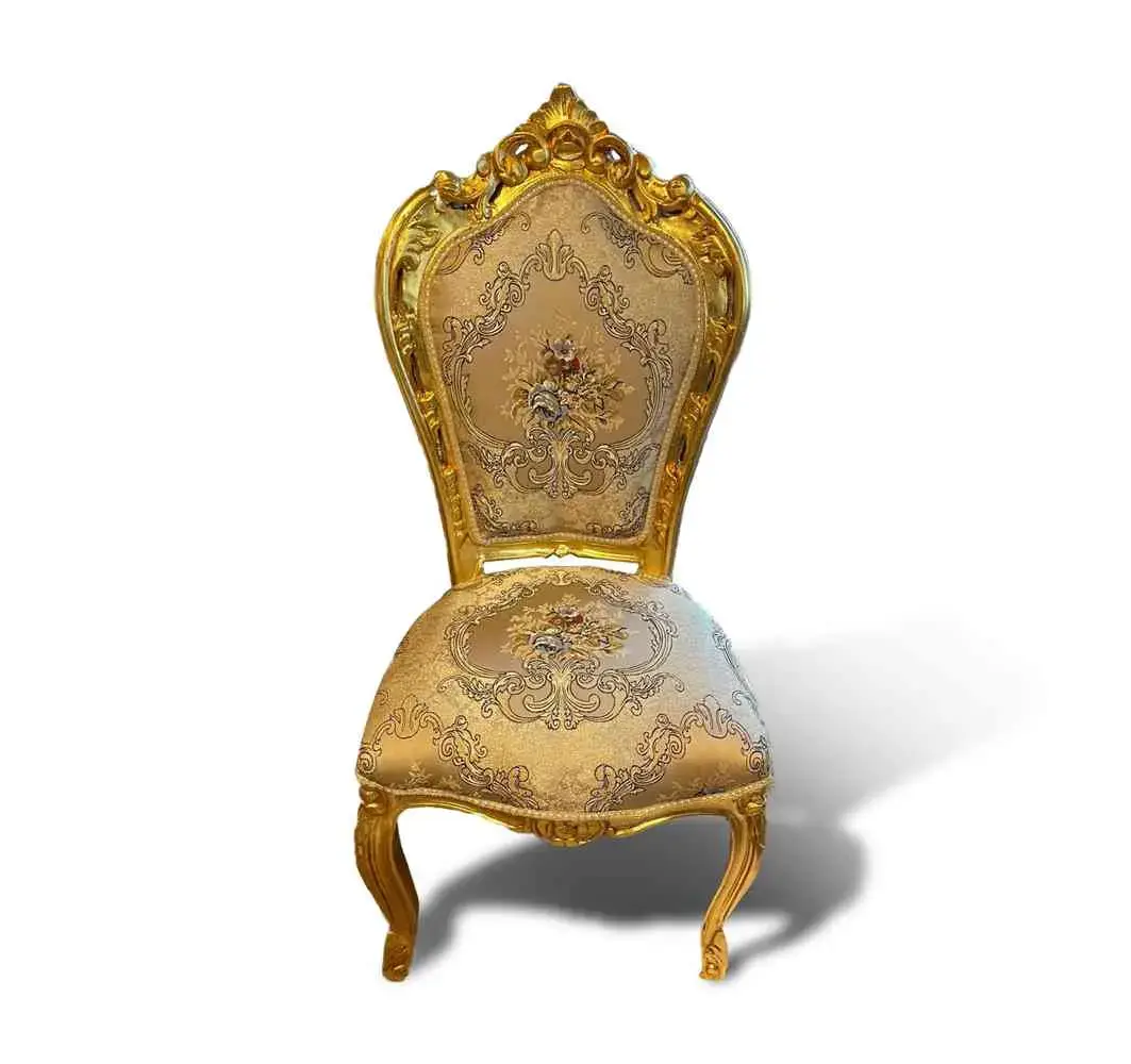 MACE Heritage | Baroque Dining Chair – Gold Frame with Floral Brocade Upholstery | Hand-Carved Solid Wood