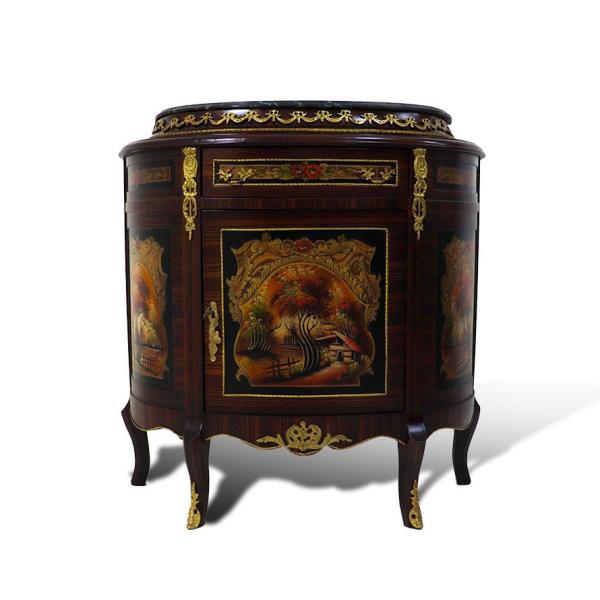 MACE Heritage – Barocke Kommode aus Massivholz mit handbemalten Motiven, Messingbeschlägen und Natur-Marmorplatte