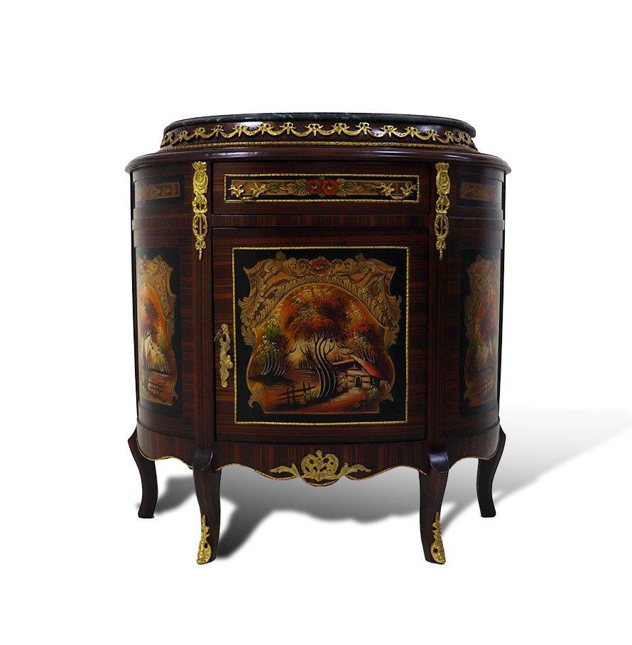 MACE Heritage – Barocke Kommode aus Massivholz mit handbemalten Motiven, Messingbeschlägen und Natur-Marmorplatte