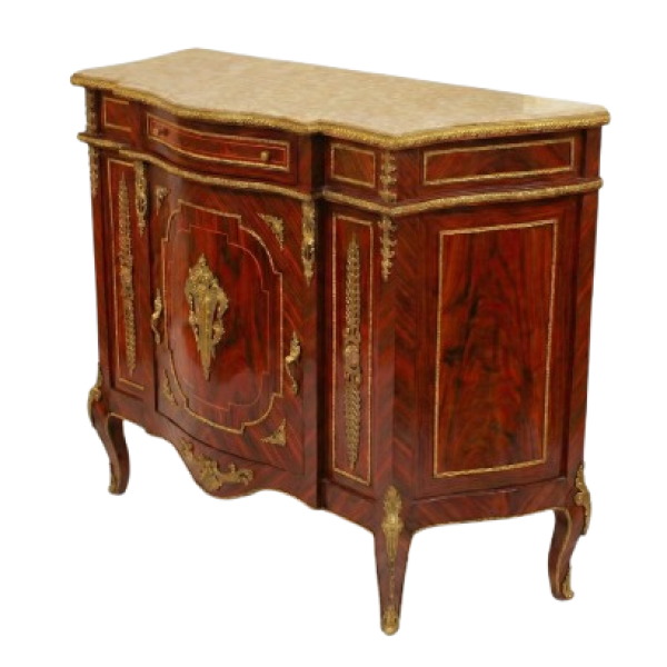 MACE - Baroque sideboard Louis XV style - Beige marble - One large drawer - One door - Brown/Brass - One shelf