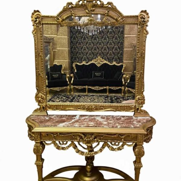 MACE Heritage Barock Konsole mit Spiegel – Gold & Marmor – Handgefertigt