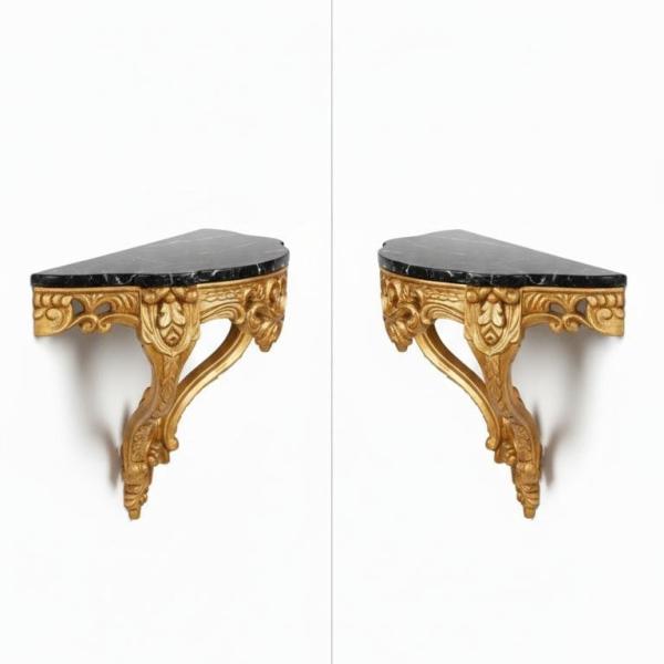 MACE Heritage – Baroque Wall Console Table with Black Natural Marble Top, Gold Finish and Louis XV Influence