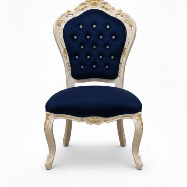 MACE Heritage – Barockstuhl in Navy-Samt mit Beige-Gold Massivholzrahmen