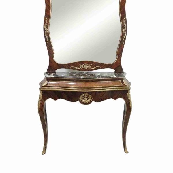 MACE Heritage – Barock Konsolentisch mit Spiegel – Echtholz, Marmorplatte & goldene Verzierungen – Luxus Louis-Stil Set