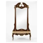 MACE Heritage – Grand Baroque Console Table with Oversized Mirror in Mahogany Look & Brass Details – 217cm