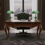 MACE Heritage – Louis XV Baroque Desk in Wood with Brass, 3 Drawers, Leather-Style Top