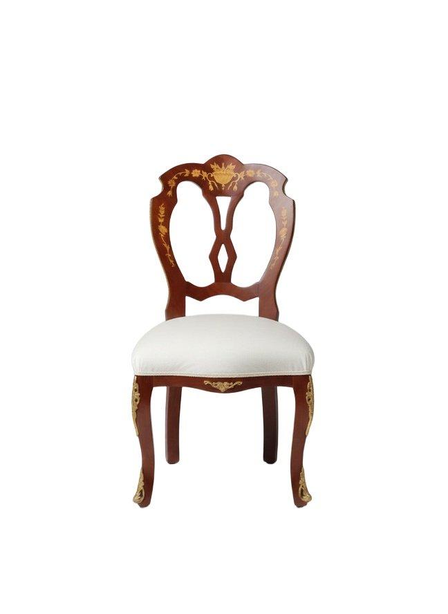 MACE Heritage – Louis XV Baroque Chair with Lyre Back, Inlay Detail, White Upholstery and Gold Accents