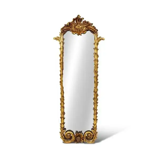 MACE Heritage – Handgeschnitzter Barockspiegel mit Blattornamenten in Antikgold – 180×55 cm