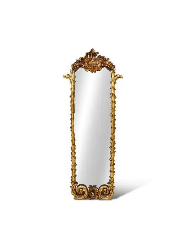 MACE Heritage – Handgeschnitzter Barockspiegel mit Blattornamenten in Antikgold – 180×55 cm