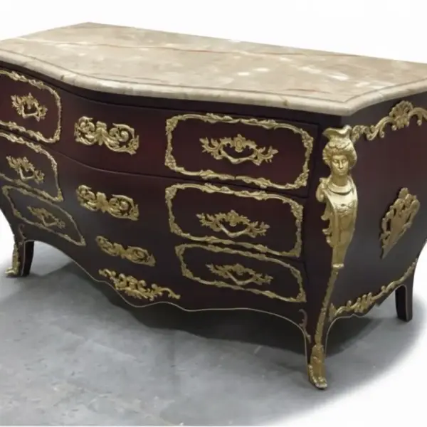 MACE Heritage – XL Barock-Kommode in Dunkelbraun mit Naturmarmor & Messing-Ornamenten – Handgefertigt aus Massiv-Buche- 150cm