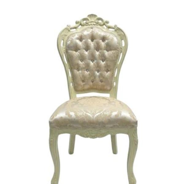 MACE Heritage Barock-Stuhl – Beige-Holz-Rahmen & Gold-Champagner Stoff – Handgefertigt