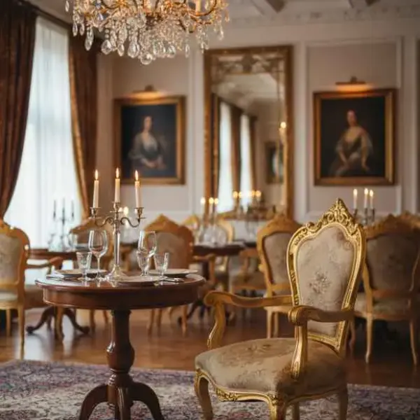 MACE Heritage – Barock Sessel – Handgeschnitzter Goldrahmen mit gold-champagnerfarbener Brokatpolsterung