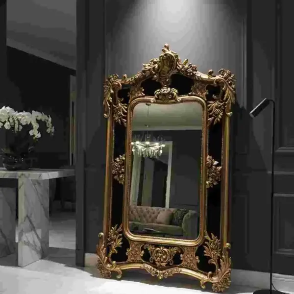MACE Heritage – Luxus Barock Wandspiegel - Gold / Schwarzes Samtpaneel - 170cm