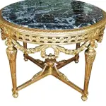 MACE Heritage – Barock Eingangstisch – Handgeschnitzter runder Goldtisch mit natürlicher schwarzer Marmorplatte (Ø 130 cm)