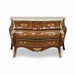 MACE Heritage-Barock Kommode-Braun Farbe-Messing- Vier Schubladen- Beige Marmorplatte- Intarsien -140cm