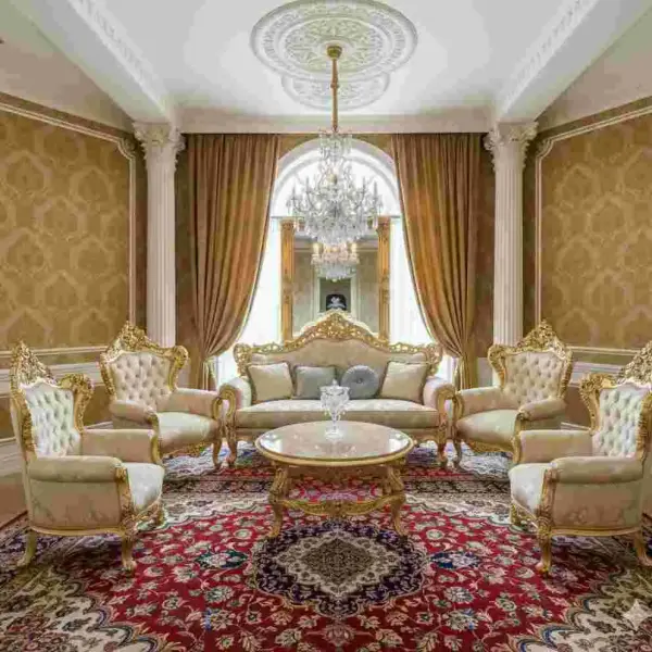 MACE Heritage - Barockstil Sessel - Goldrahmen Holz - Wohnzimmermöbel - Gold/Champagne Satin Stoff - Möbel für alle Räume - Breite 80 Cm