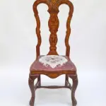 MACE Heritage – Baroque Dining Chair in Brown Solid Wood with Red Gobelin Upholstery – Queen Anne Legs – Handmade