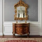 MACE Heritage - Kommode im Barockstil - Farbe Braun - Messing - 3 Schubladen - Beige Marmor - Intarsien - 115cm Breite