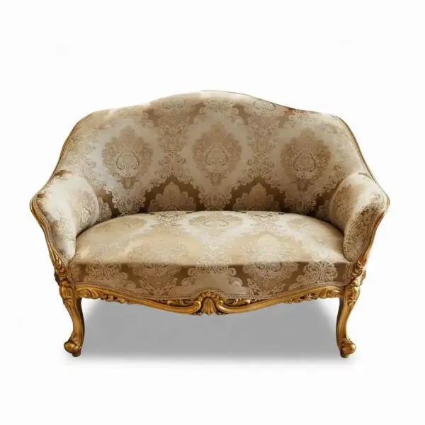 MACE HERITAGE - Barock-Sofa – Handgefertigt – Gobelin-Stoff in Beige – Champagnergoldener Holzrahmen – 116 cm