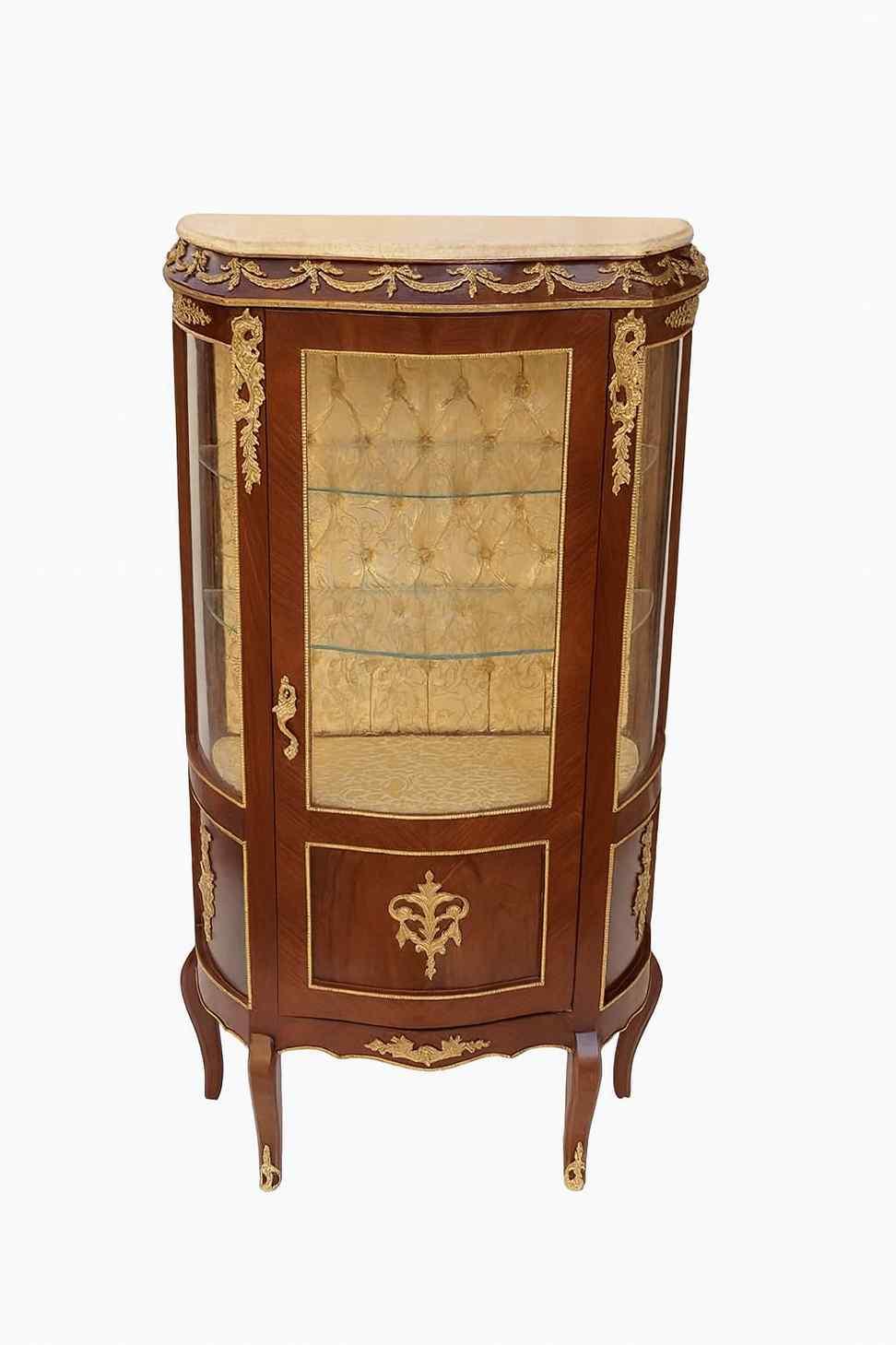 Baroque display Cabinet style - Louis XV - Brown/Beige Marble - Gold fabric - Antique Style - Classic furniture - MACE