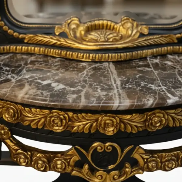 MACE Heritage – Monumental Baroque Mirror with Console – Black & Gold Leaf – Marble Top – 260 cm